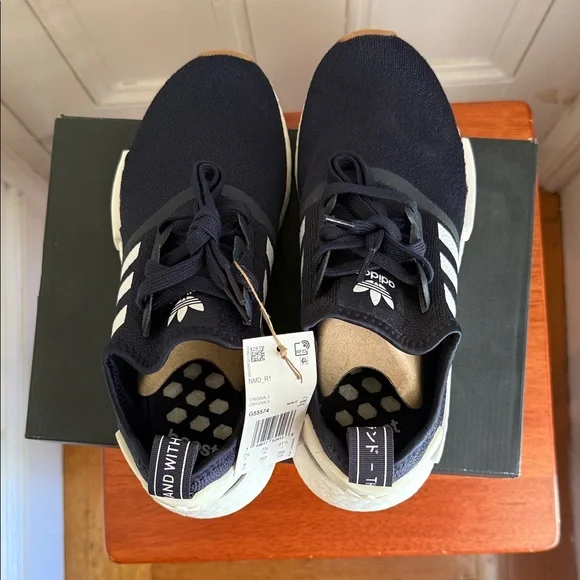 Adidas NMD R1 Navy and White Sneakers - Picture 2 of 6